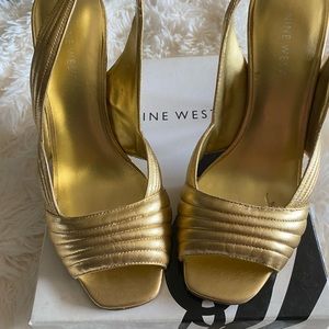 Nine West Gold Leather Slingback Pumps